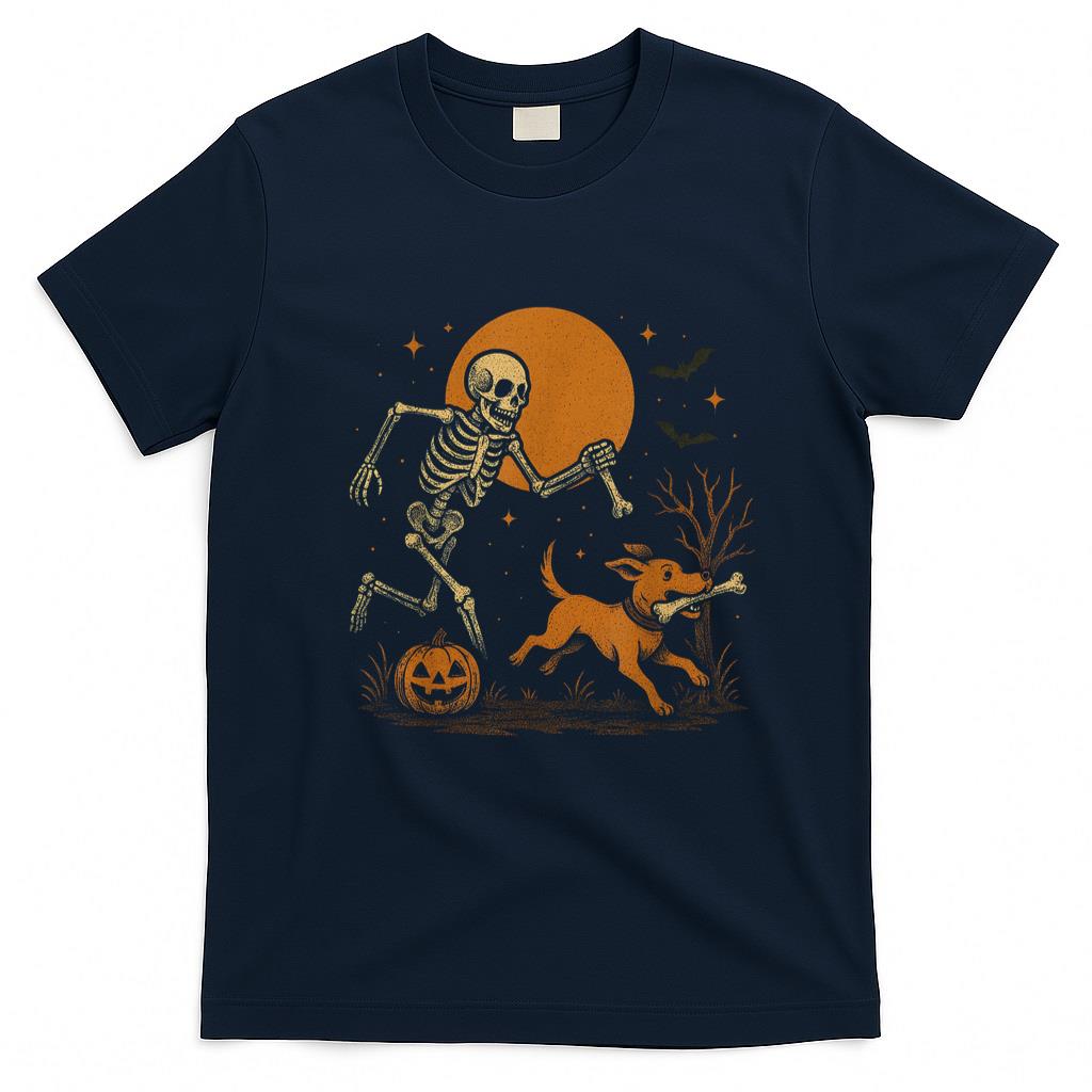 Pet Mom Halloween Shirt - Skeleton Chasing Dog Funny Halloween Dog Mom Pet Lover Pug T-Shirt