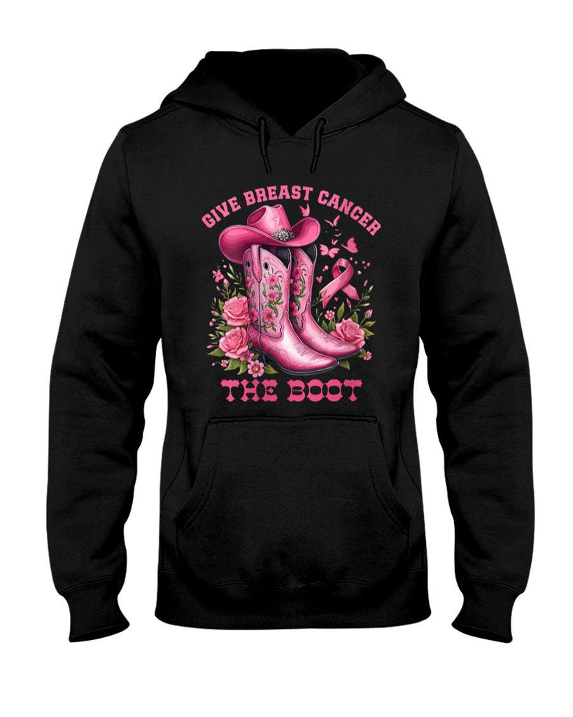 Womens Give Breast Cancer The Boot Cowgirl Cancer Awareness Ribbon V-Neck T-Shirt
