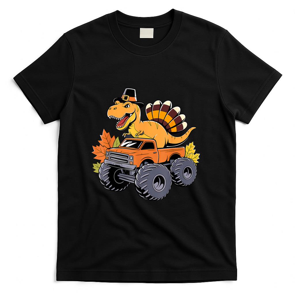 Dinosaur Thanksgiving Boys Kids Dino T Rex Monster Truck T-Shirt