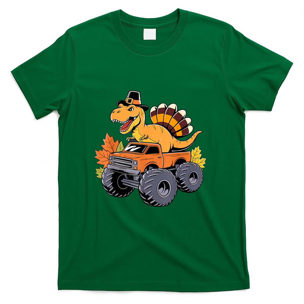 Dinosaur Thanksgiving Boys Kids Dino T Rex Monster Truck T-Shirt