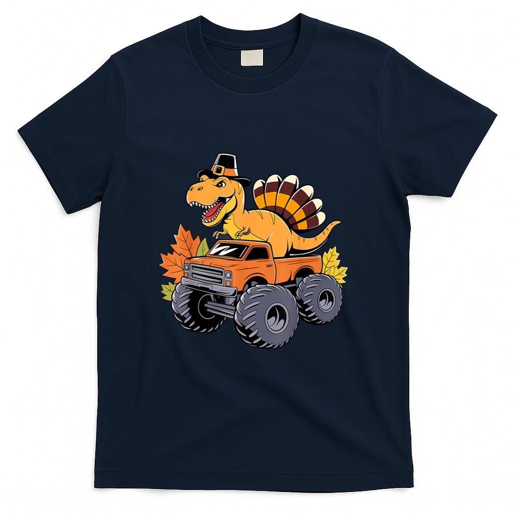 Dinosaur Thanksgiving Boys Kids Dino T Rex Monster Truck T-Shirt