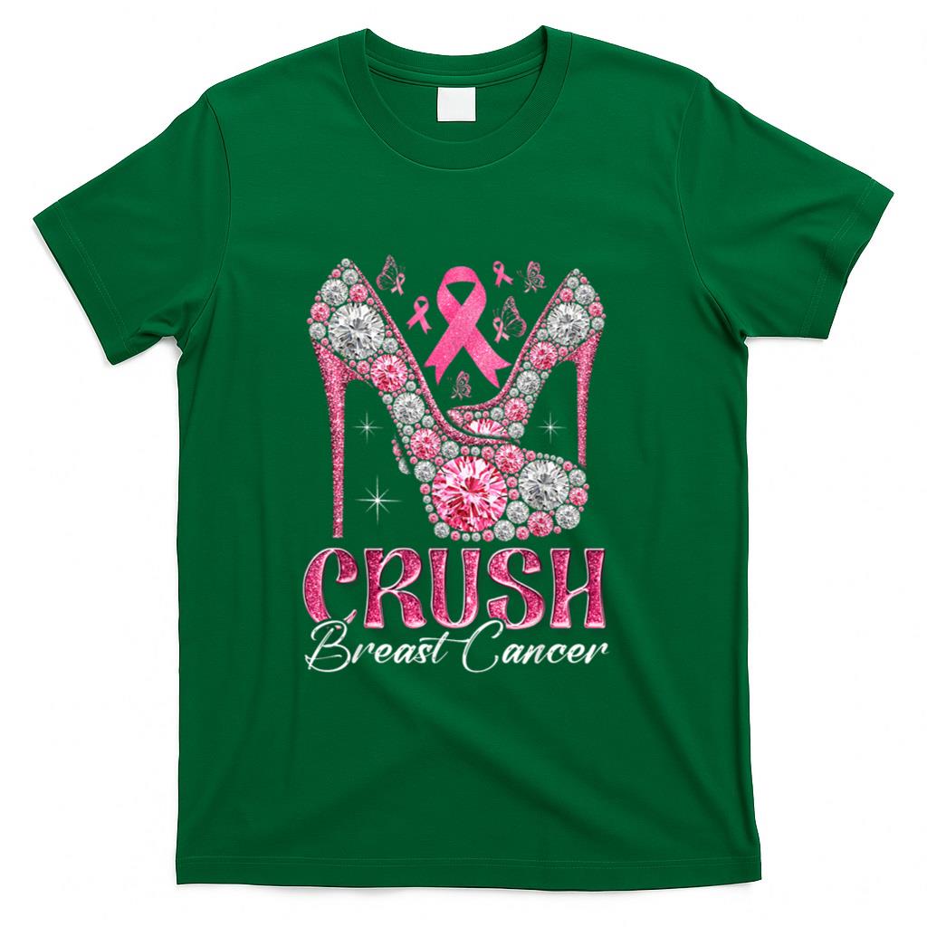 Crush Breast Cancer Awareness Bling Pink Ribbon High Heel T-Shirt
