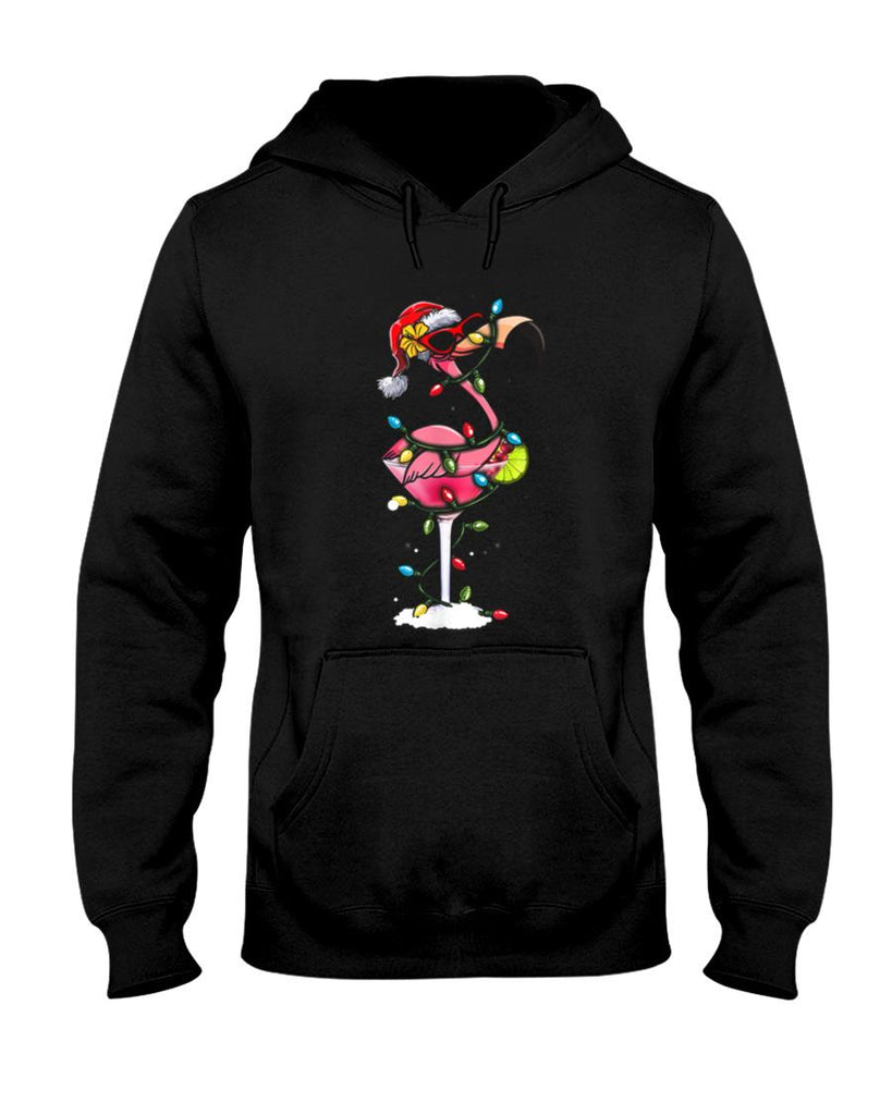 Christmas Flamingo Santa Hat Martini Funny Xmas Cocktail T-Shirt