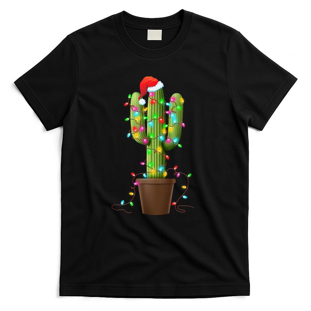 Christmas Lights Cactus Lover Funny Xmas Gifts For Men Women T-Shirt