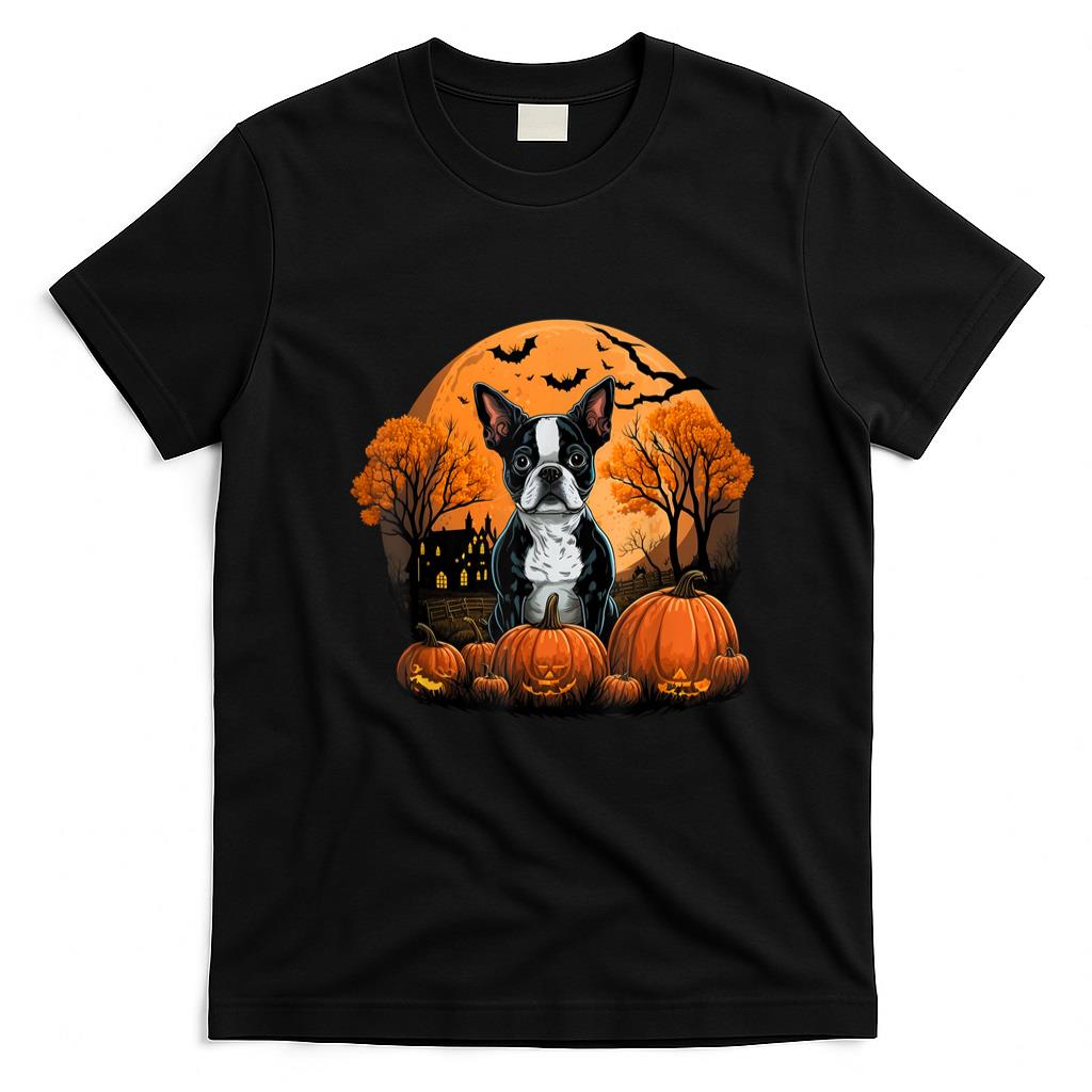 Pet Mom Halloween Shirt - Pumpkin Boston Terrier costume on Boston Terrier Halloween T-Shirt