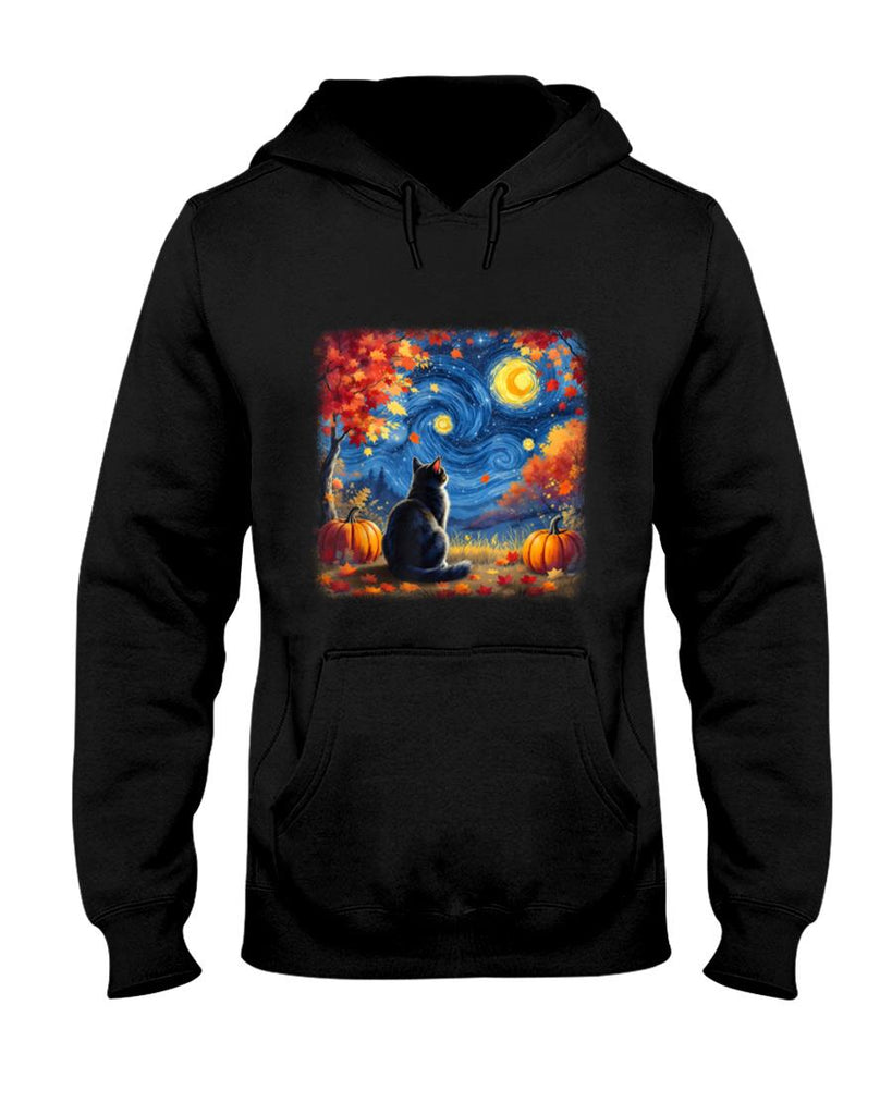 Cat Starry Night Van Gogh Cat Lover Thanksgiving Fall Autumn T-Shirt