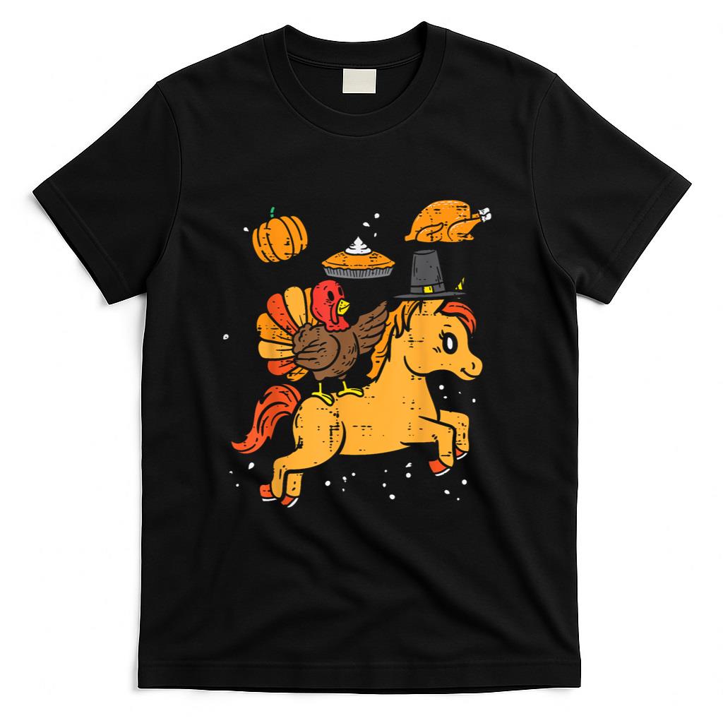 Turkey Ridin Unicorn Pumpkin Thanksgiving Toddler Girls Kids T-Shirt