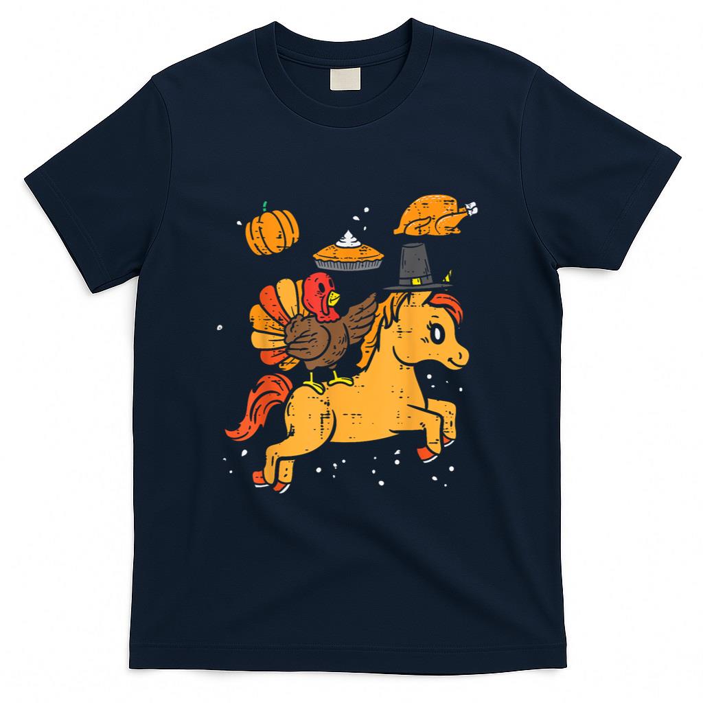 Turkey Ridin Unicorn Pumpkin Thanksgiving Toddler Girls Kids T-Shirt