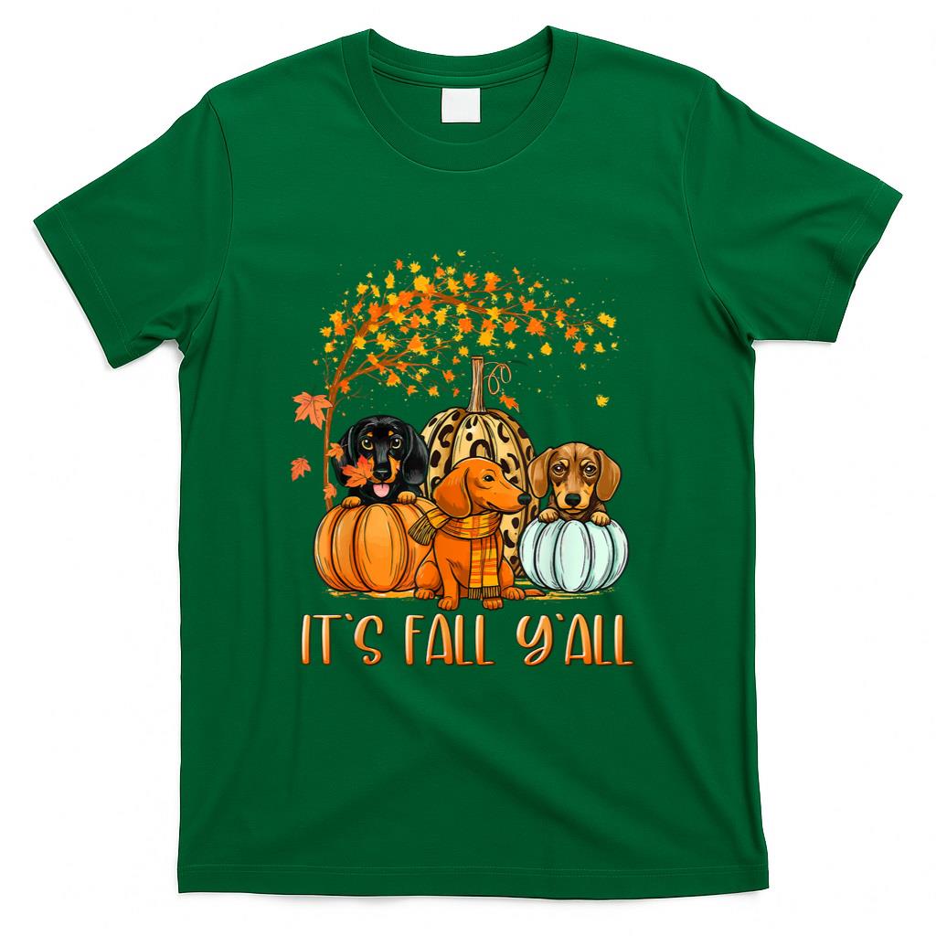 It’s Fall Y’all Autumn Dachshund Pumpkins Fall Women Girls T-Shirt