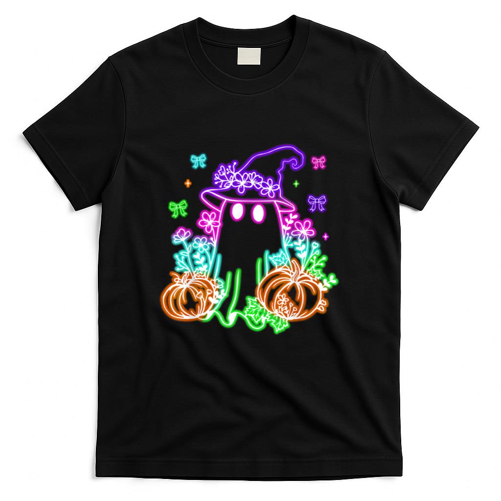 Halloween Shirt - Cute Boo Halloween Ghost Witch Pumpkin Trendy Halloween Neon T-Shirt