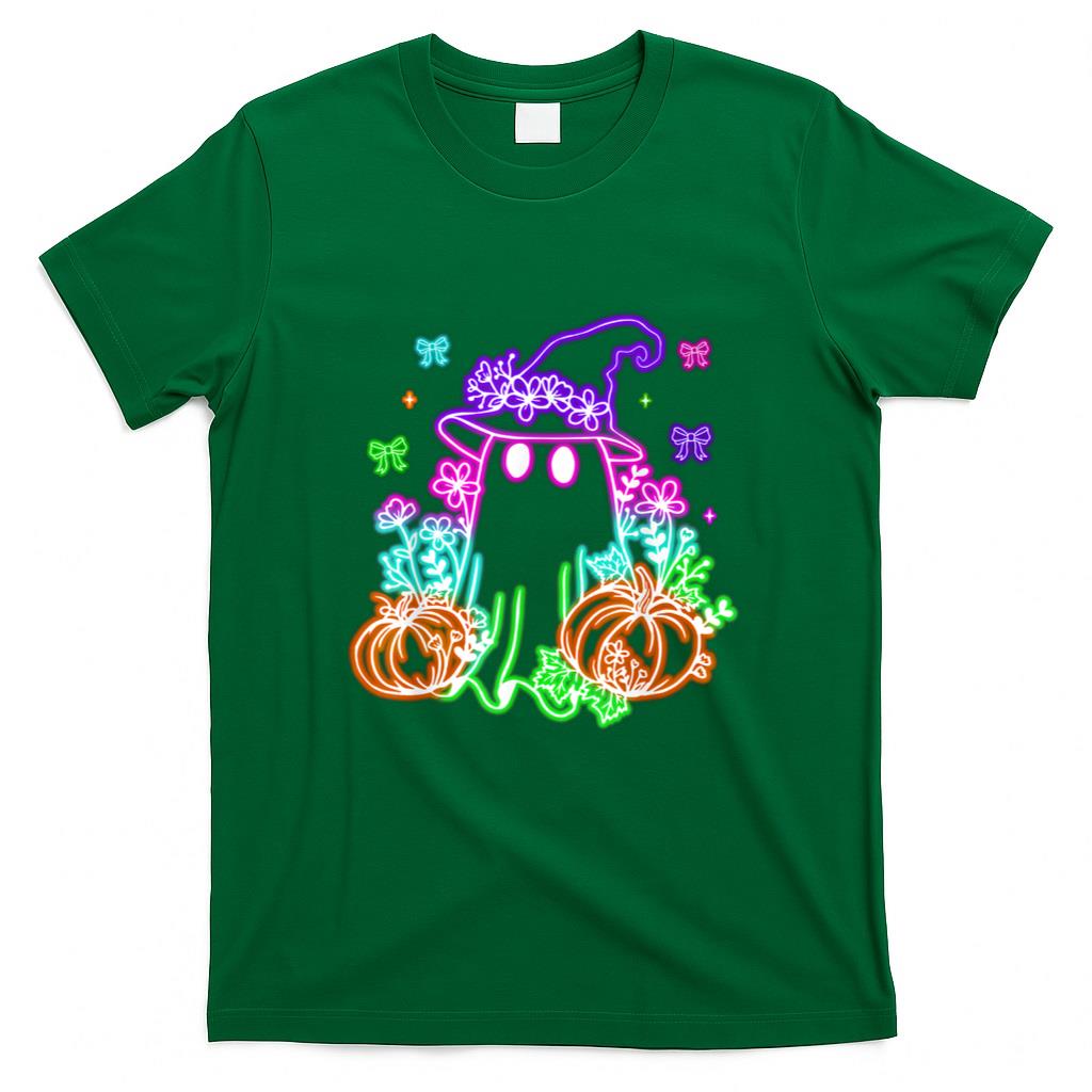 Halloween Shirt - Cute Boo Halloween Ghost Witch Pumpkin Trendy Halloween Neon T-Shirt