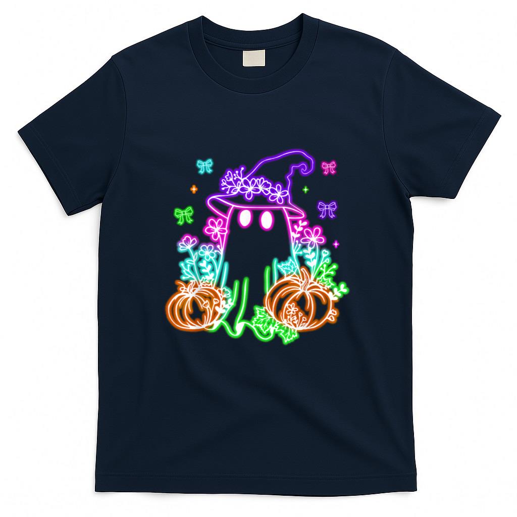 Halloween Shirt - Cute Boo Halloween Ghost Witch Pumpkin Trendy Halloween Neon T-Shirt
