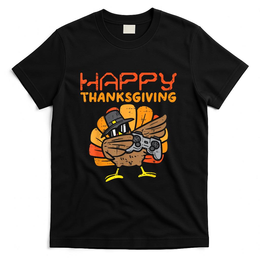 Happy Thanksgiving Dabbing Gamer Turkey Kids Boys Girls Men T-Shirt