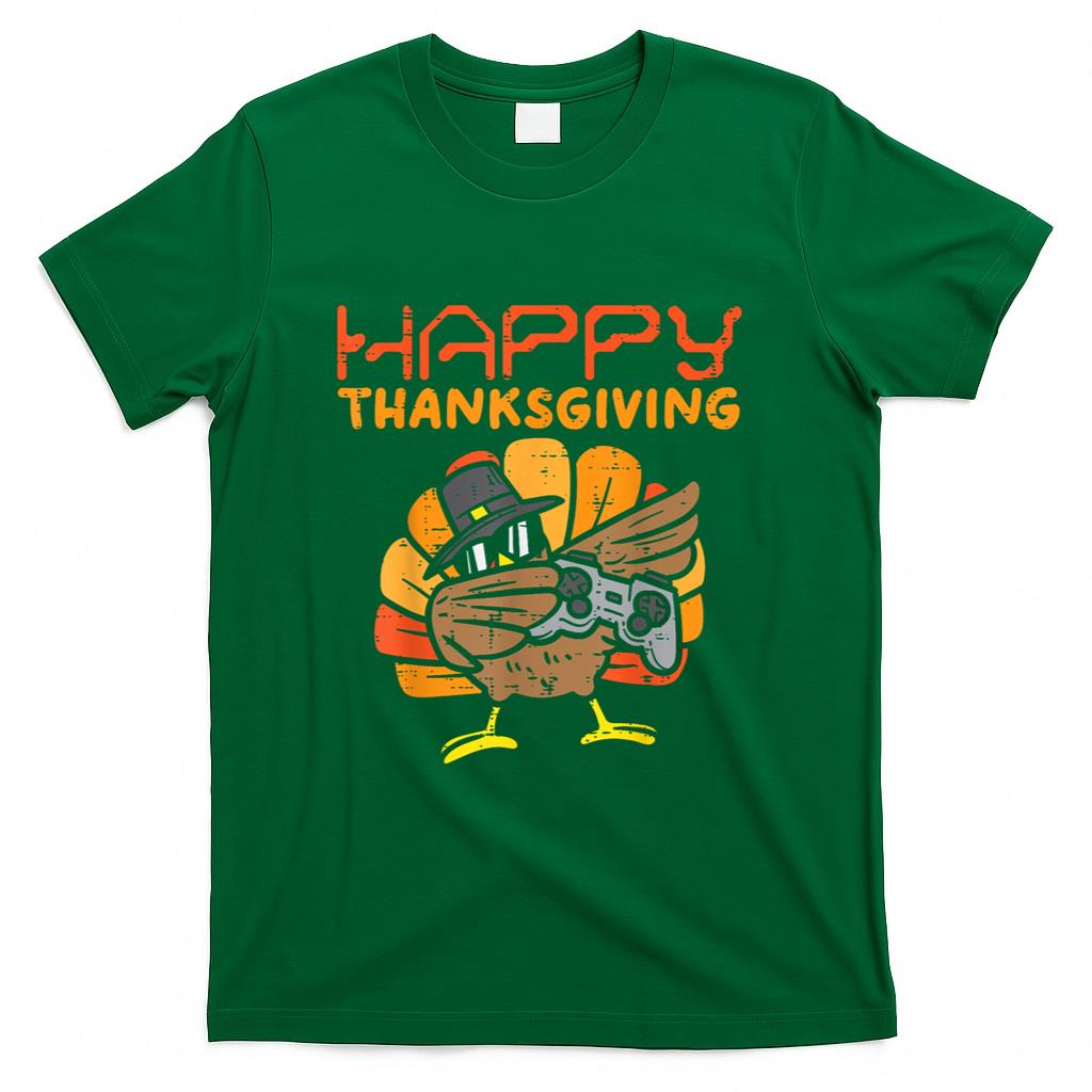 Happy Thanksgiving Dabbing Gamer Turkey Kids Boys Girls Men T-Shirt