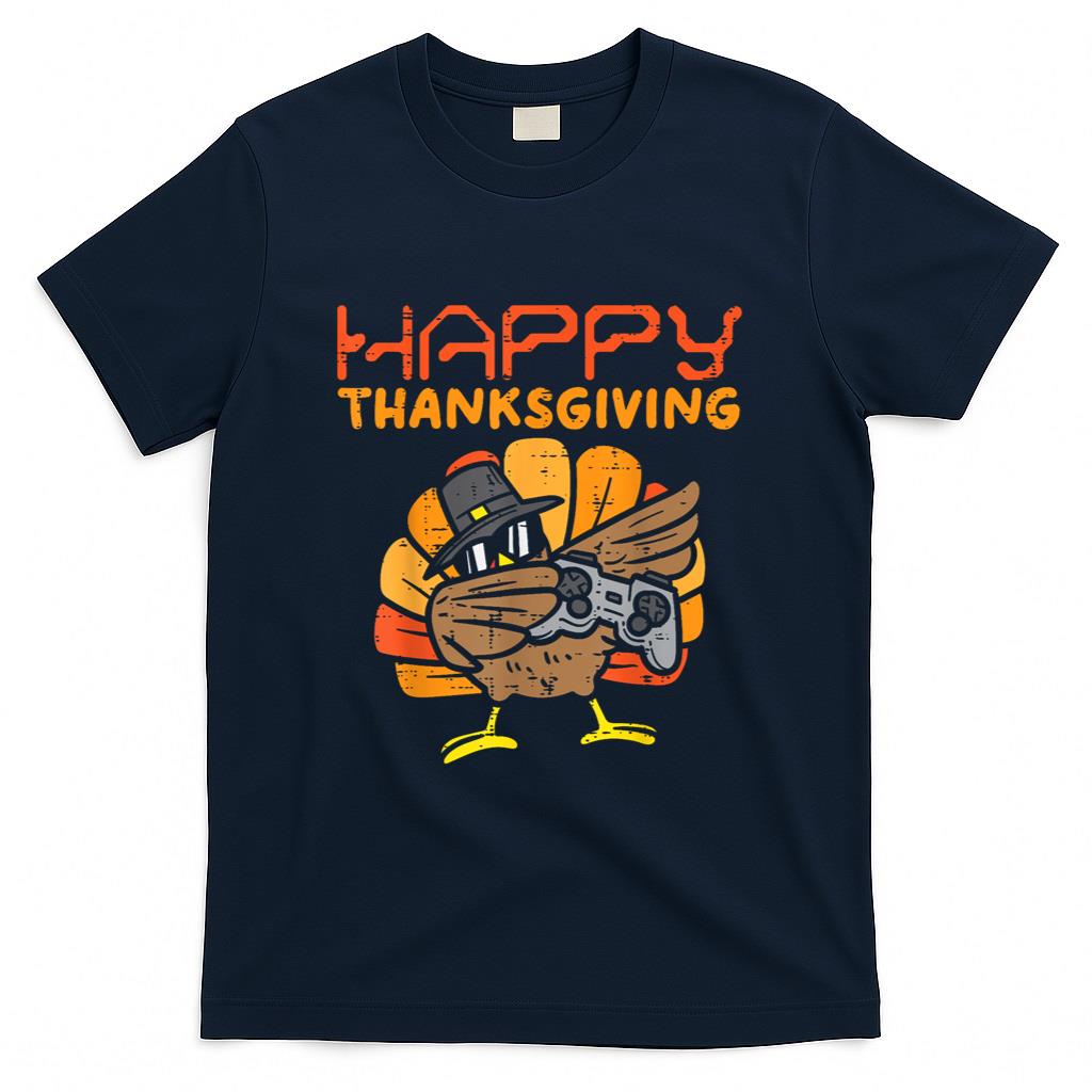 Happy Thanksgiving Dabbing Gamer Turkey Kids Boys Girls Men T-Shirt