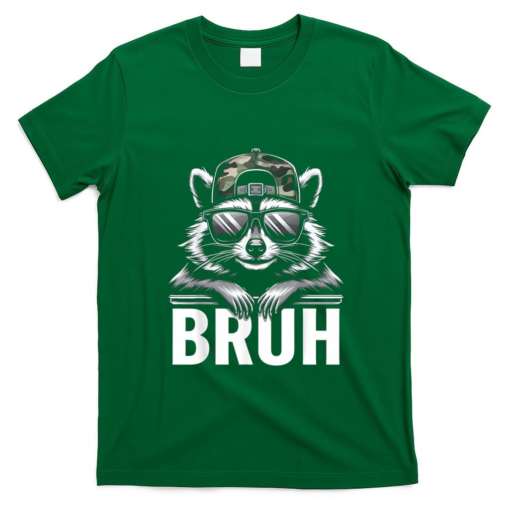 Funny Tees - Bruh Raccoon Trash Racoon Camo Hat Youth Teens Kids Slang T-Shirt