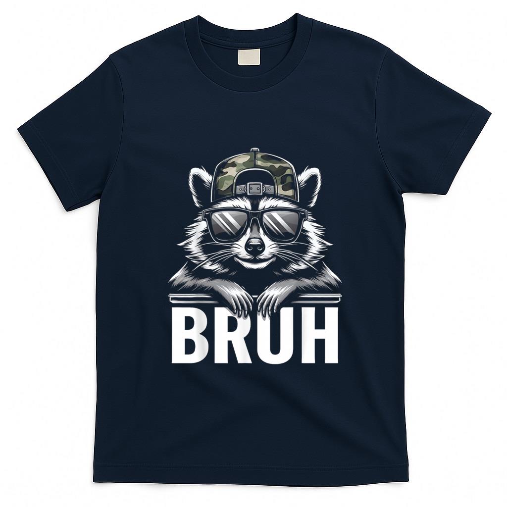 Funny Tees - Bruh Raccoon Trash Racoon Camo Hat Youth Teens Kids Slang T-Shirt
