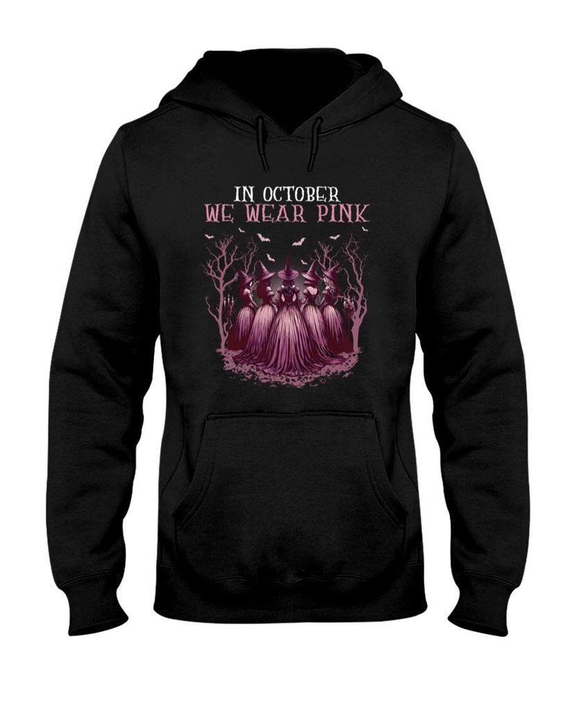 in October We Wear Pink Witch Halloween Breast Cancer Women Long Sleeve T-Shirt