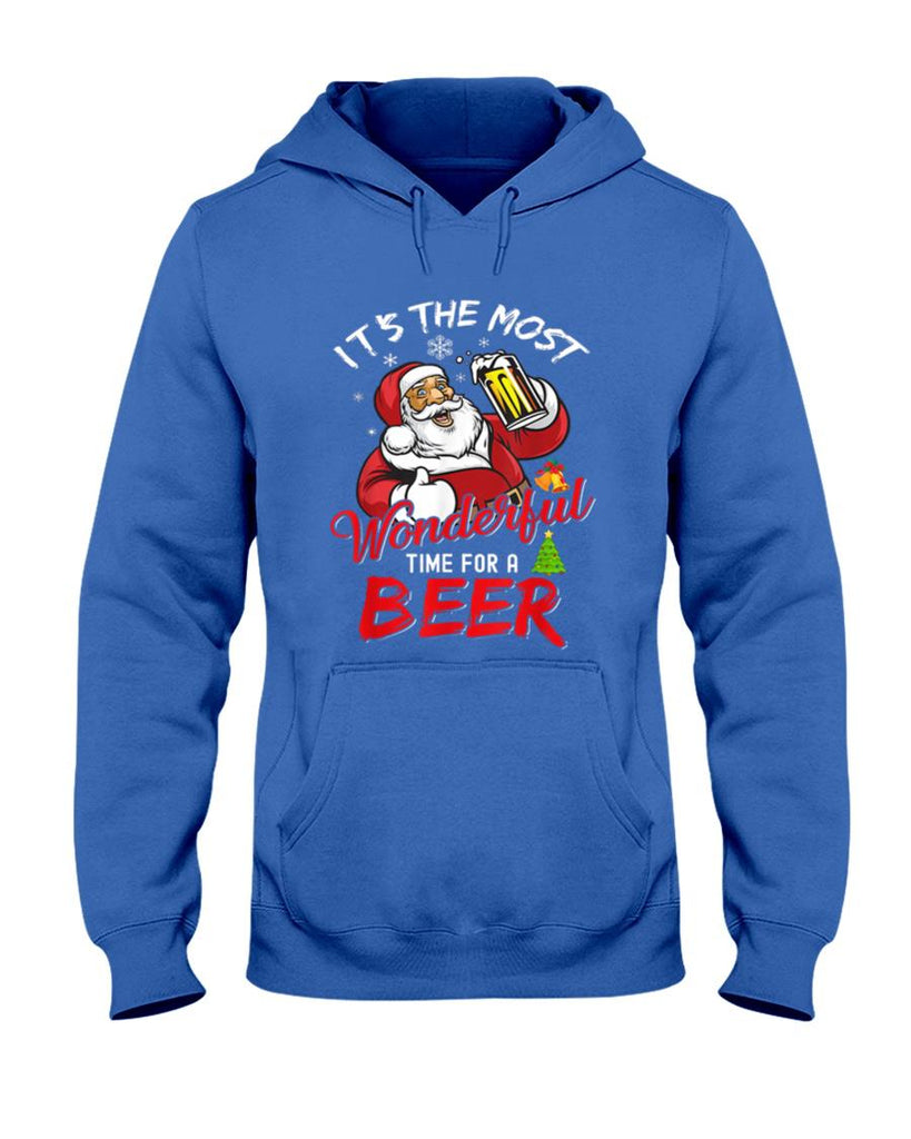 Funny Christmas Santa Claus Drinking Beer Wonderful Time T-Shirt