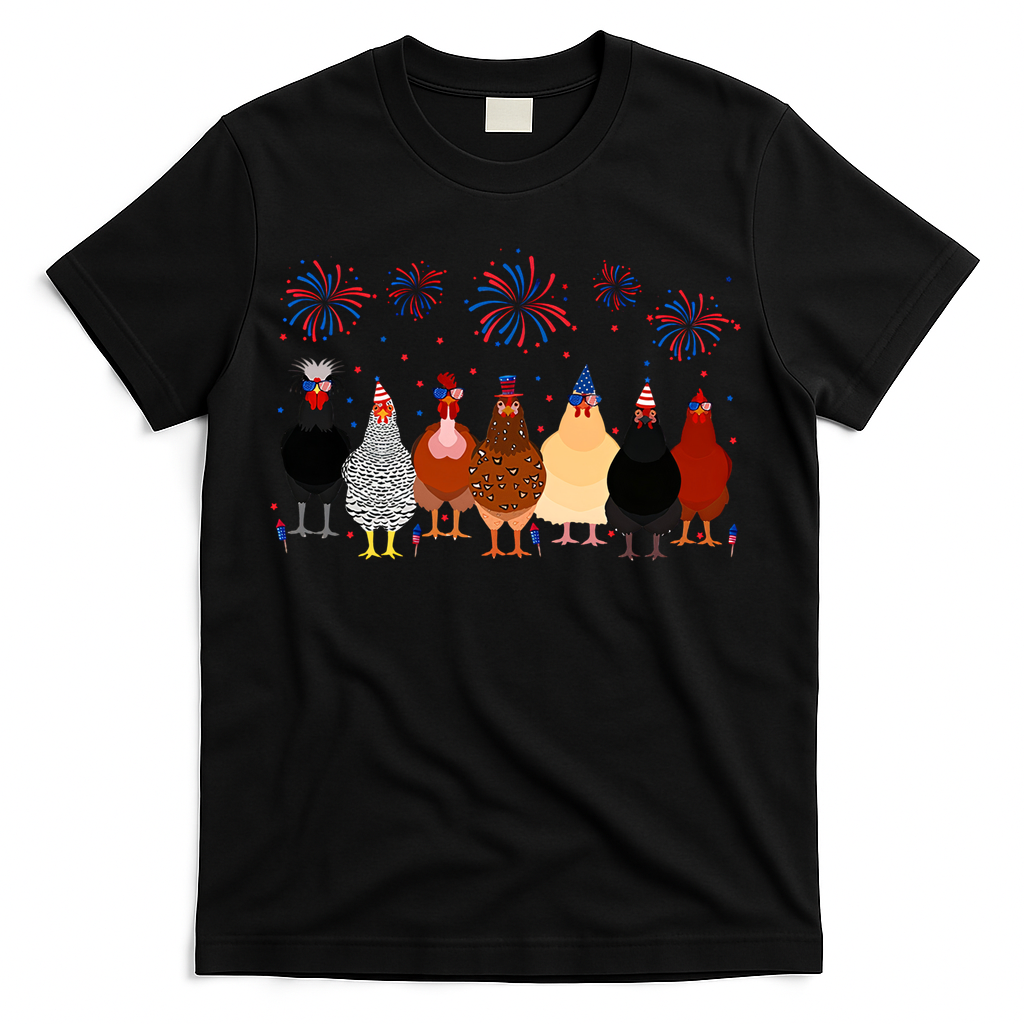 Happy 4th Of July Independence Day Fireworks Chicken Hen Farmer T-Shirt