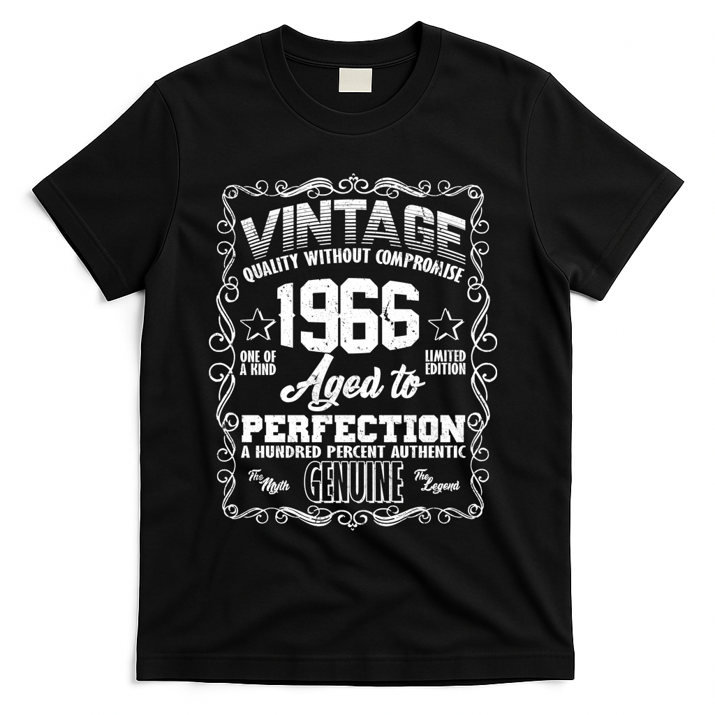 60th Birthday 1966 Vintage Quality Without Compromise Aged To Perfection Genuine T-Shirt - Black