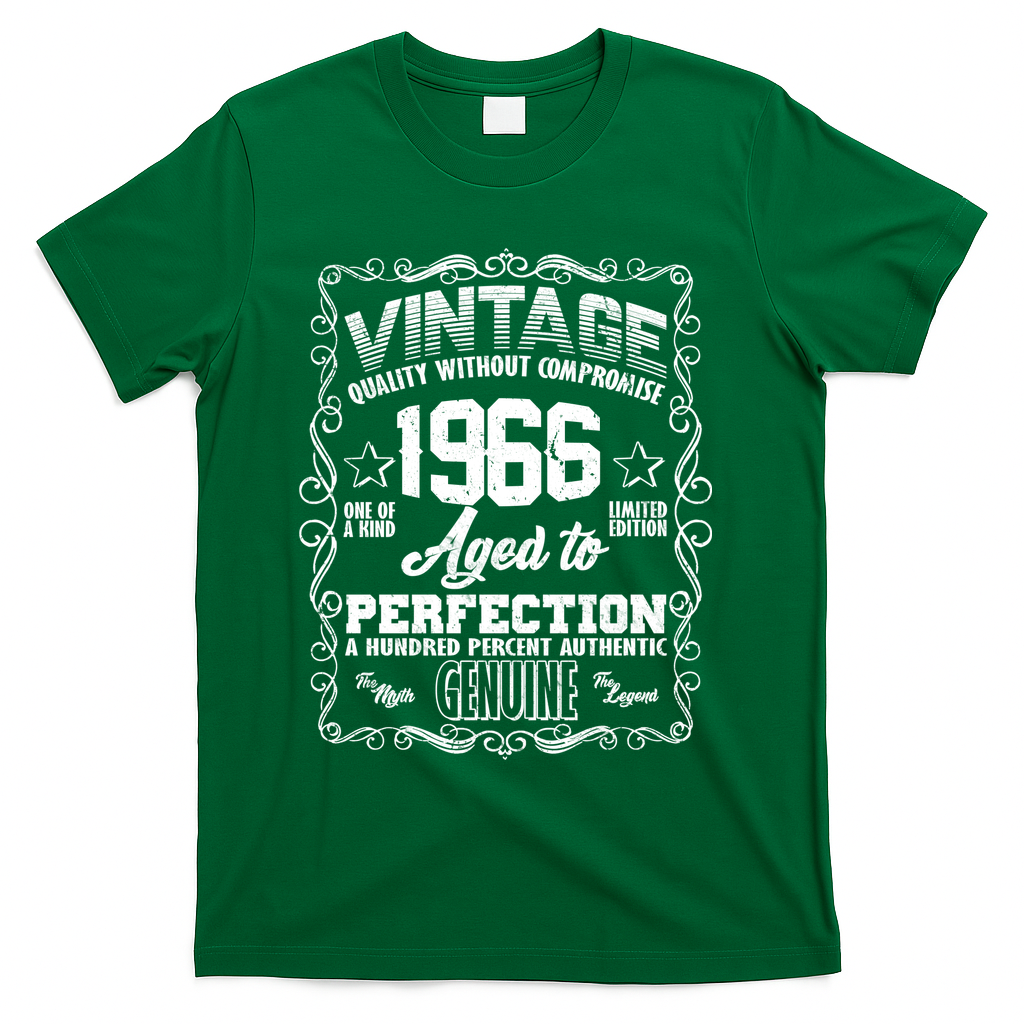 60th Birthday 1966 Vintage Quality Without Compromise Aged To Perfection Genuine T-Shirt - Green