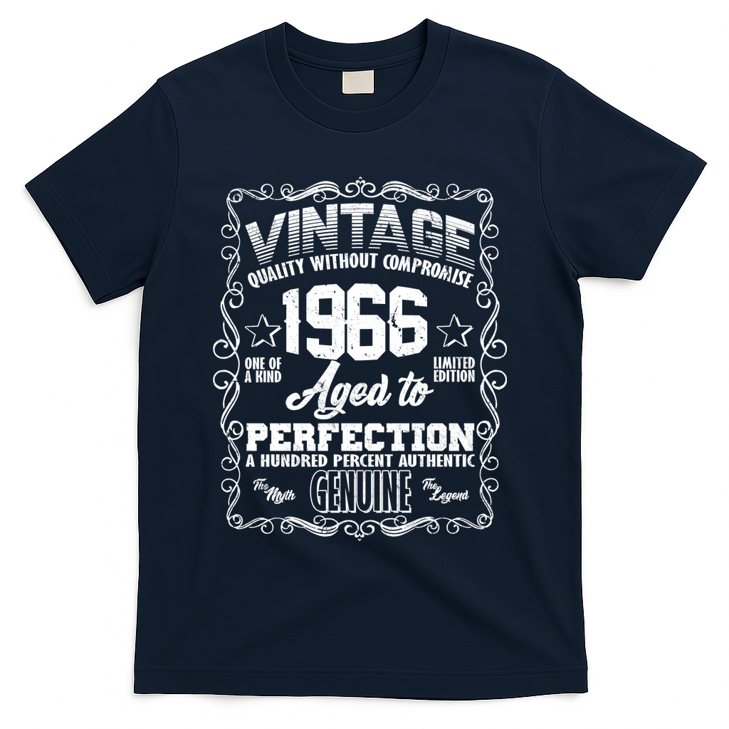 60th Birthday 1966 Vintage Quality Without Compromise Aged To Perfection Genuine T-Shirt - Navy