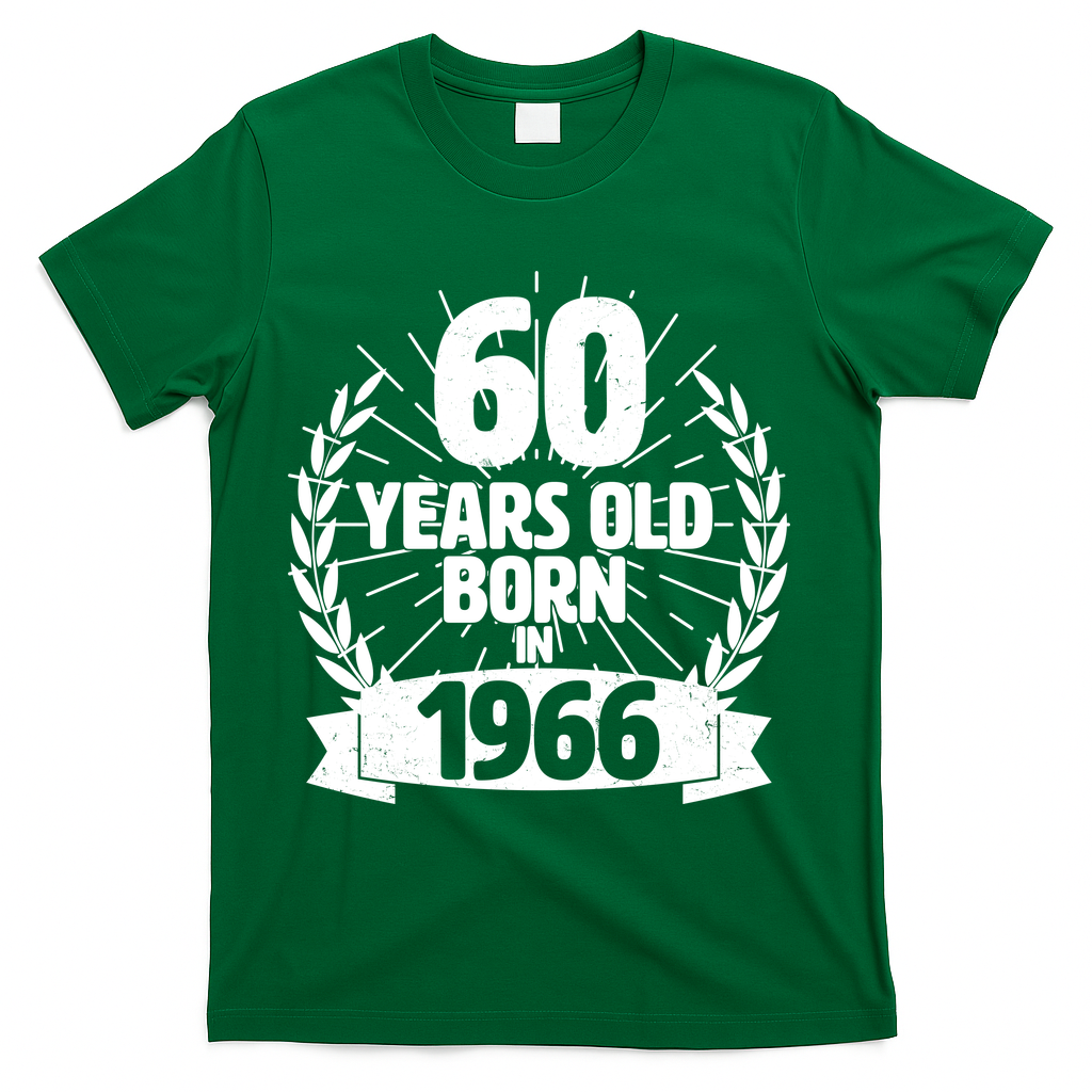 60th Birthday 60 Years Old Born In 1966 Wreath Banner  T-Shirt - Green