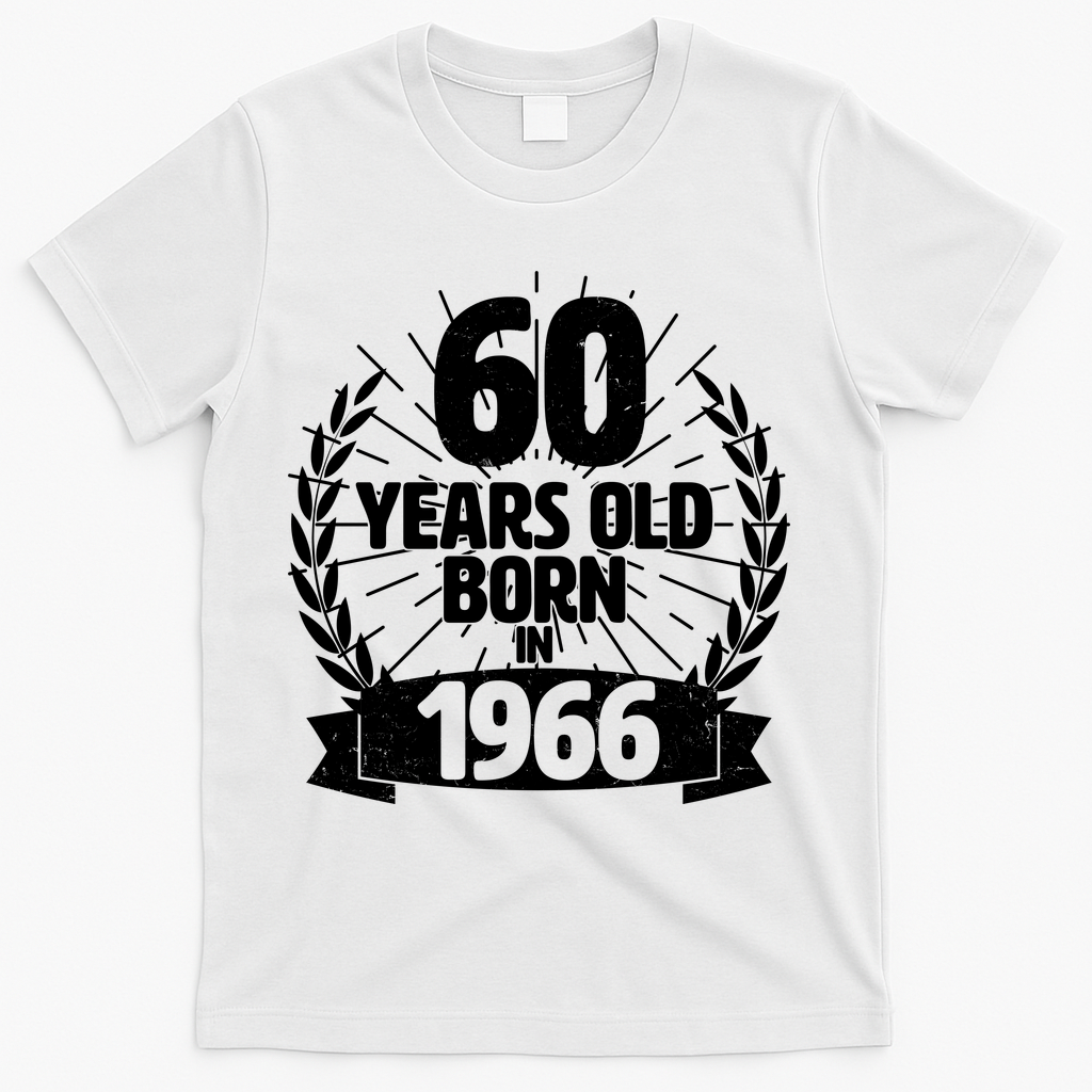 60th Birthday 60 Years Old Born In 1966 Wreath Banner  T-Shirt - White