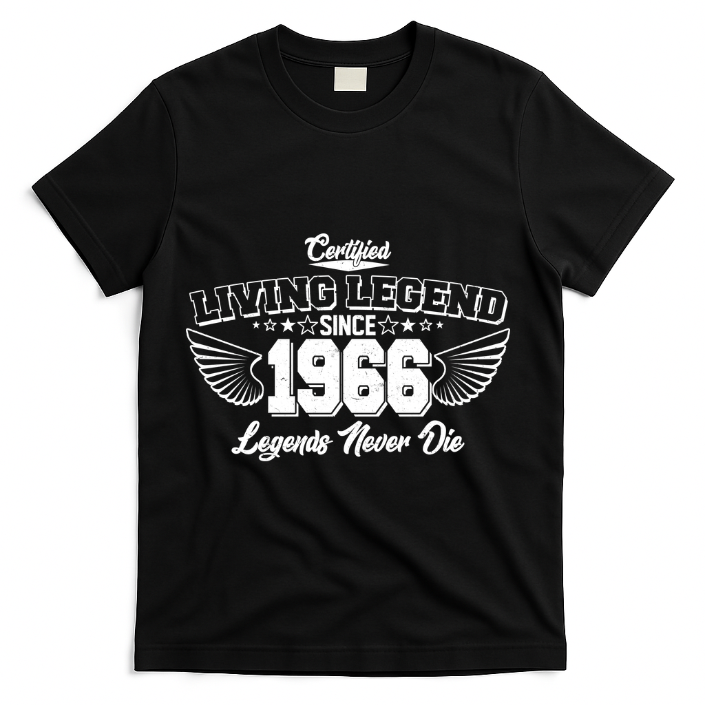 60th Birthday Certified Living Legend Since 1966 Legends Never Die Vintage Wings T-Shirt - Black