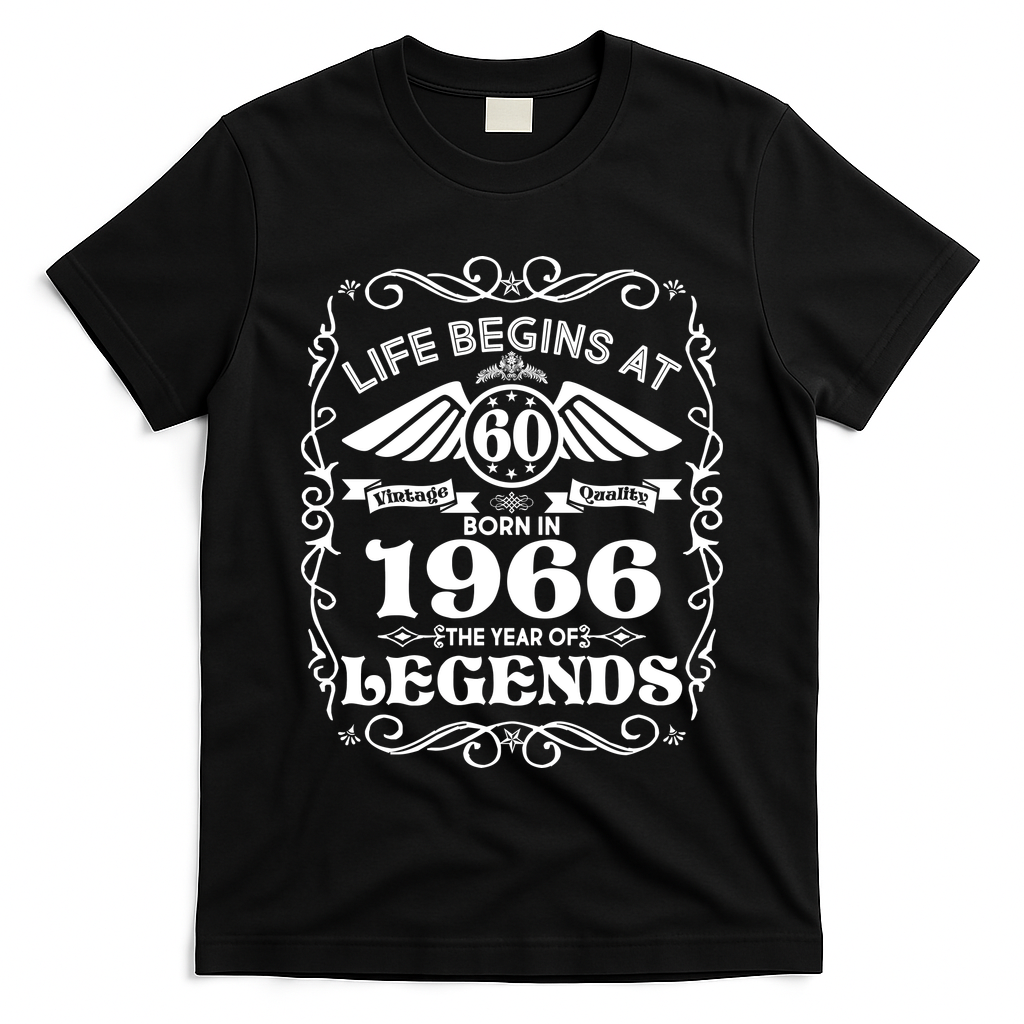 60th Birthday Life Begins At 60 Born In 1966 The Year Of Legends T-Shirt
