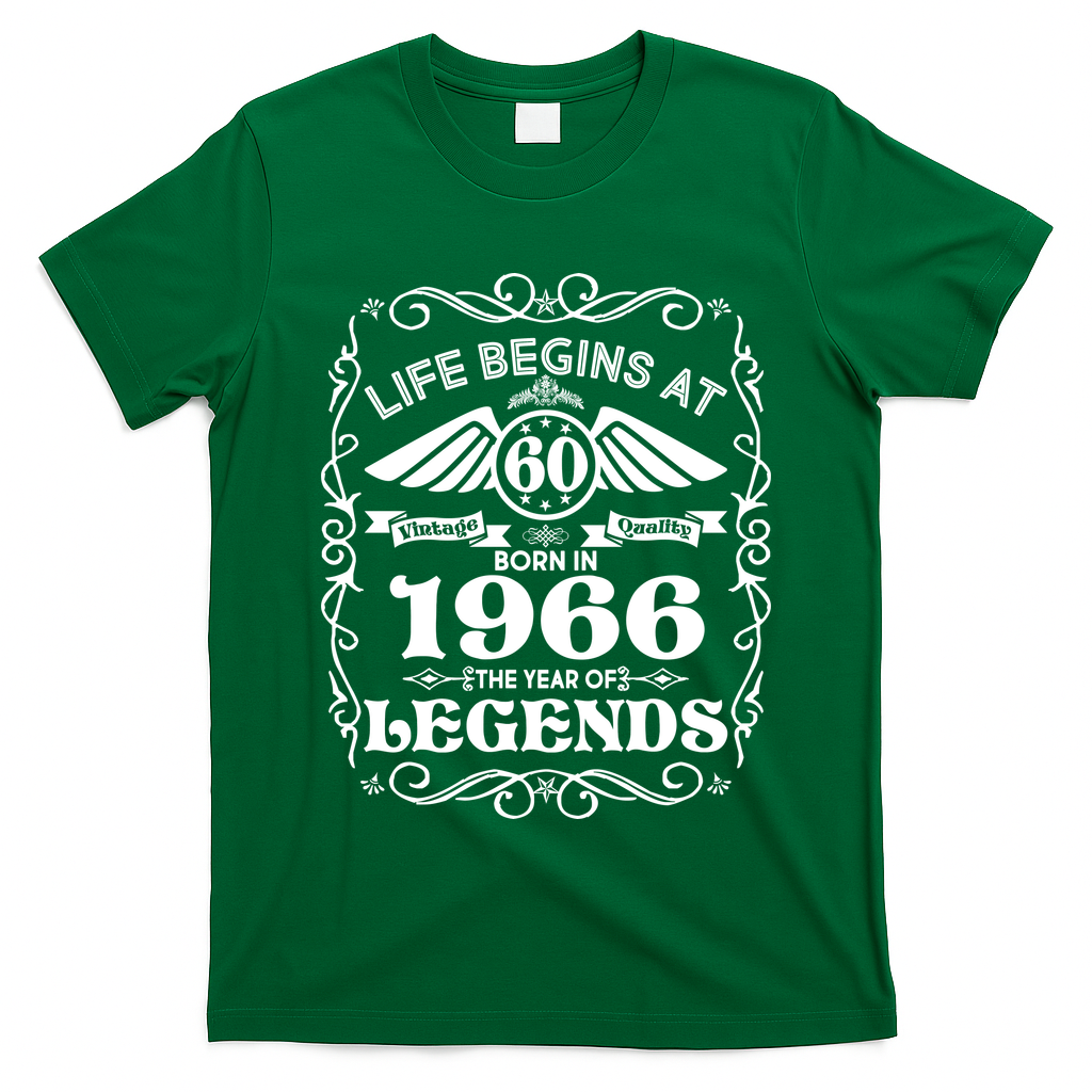 60th Birthday Life Begins At 60 Born In 1966 The Year Of Legends T-Shirt