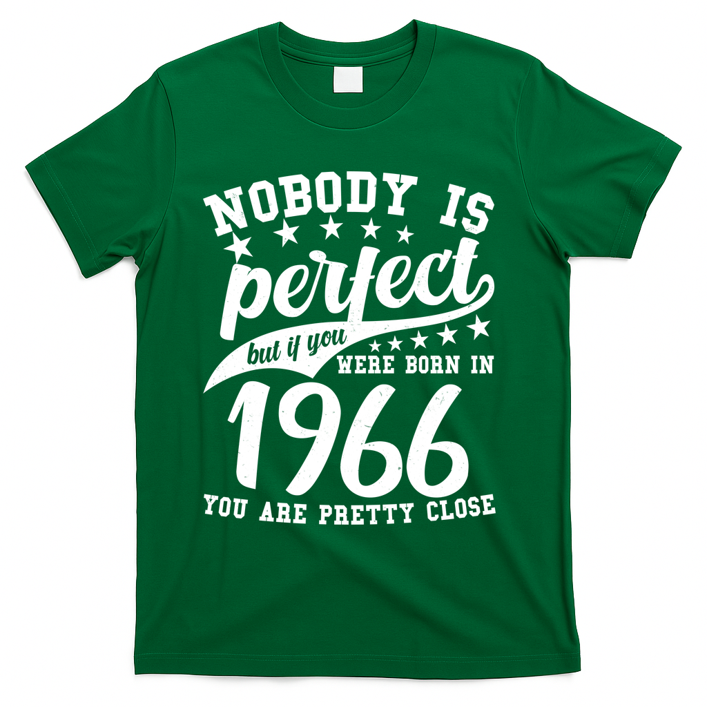 60th Birthday Nobody Is Perfect Born In 1966 You Are Pretty Close  T-Shirt - Green