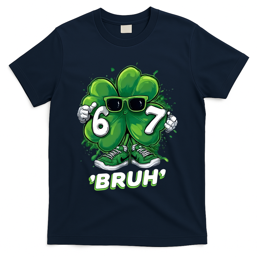67 Bruh St. Patrick's Day Funny 6-7 Meme Six Seven T-Shirt - Navy