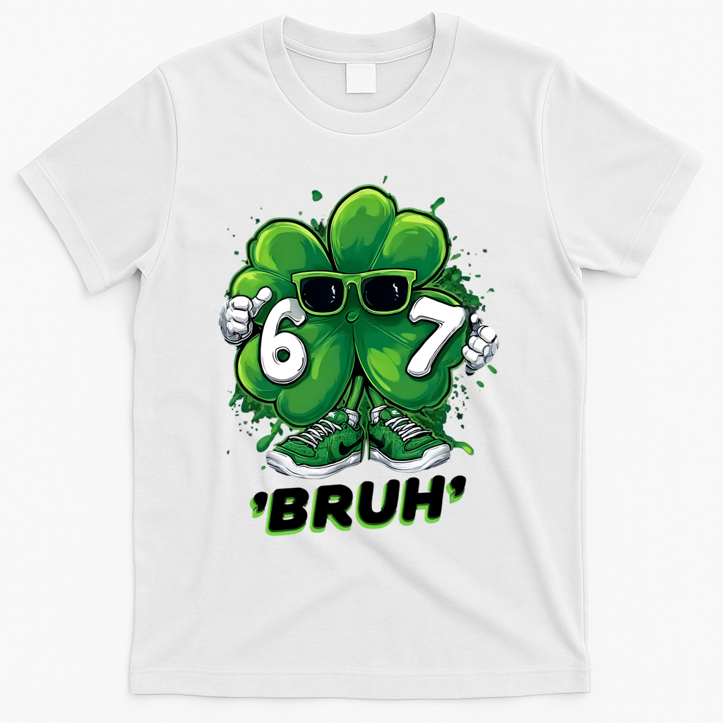 67 Bruh St. Patrick's Day Funny 6-7 Meme Six Seven T-Shirt - White