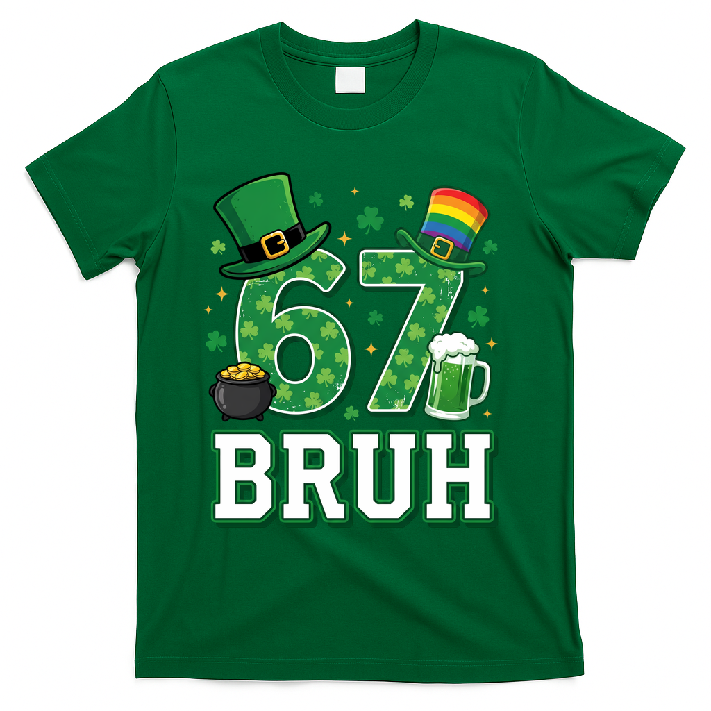 67 Bruh St Patrick’s Day 6-7 Funny Meme T-Shirt - Green
