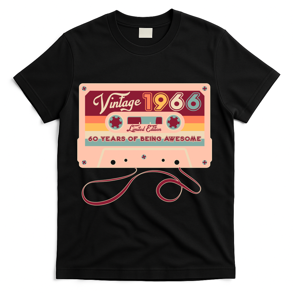 60th Birthday Vintage 1966 Limited Edition Cassette Tape T-Shirt - Black