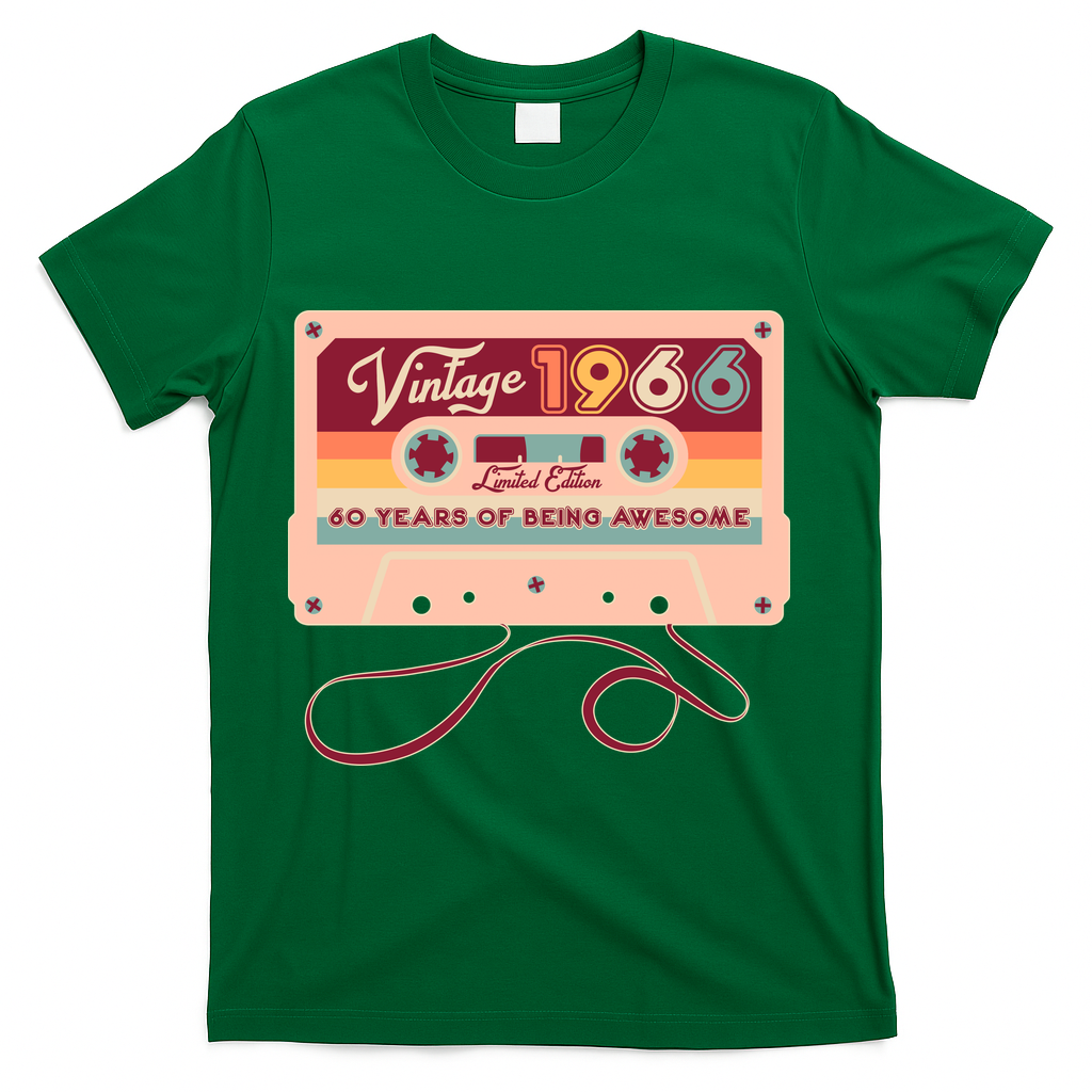 60th Birthday Vintage 1966 Limited Edition Cassette Tape T-Shirt - Green