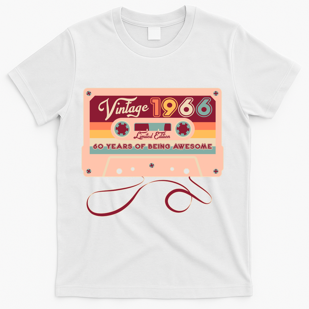 60th Birthday Vintage 1966 Limited Edition Cassette Tape T-Shirt - White