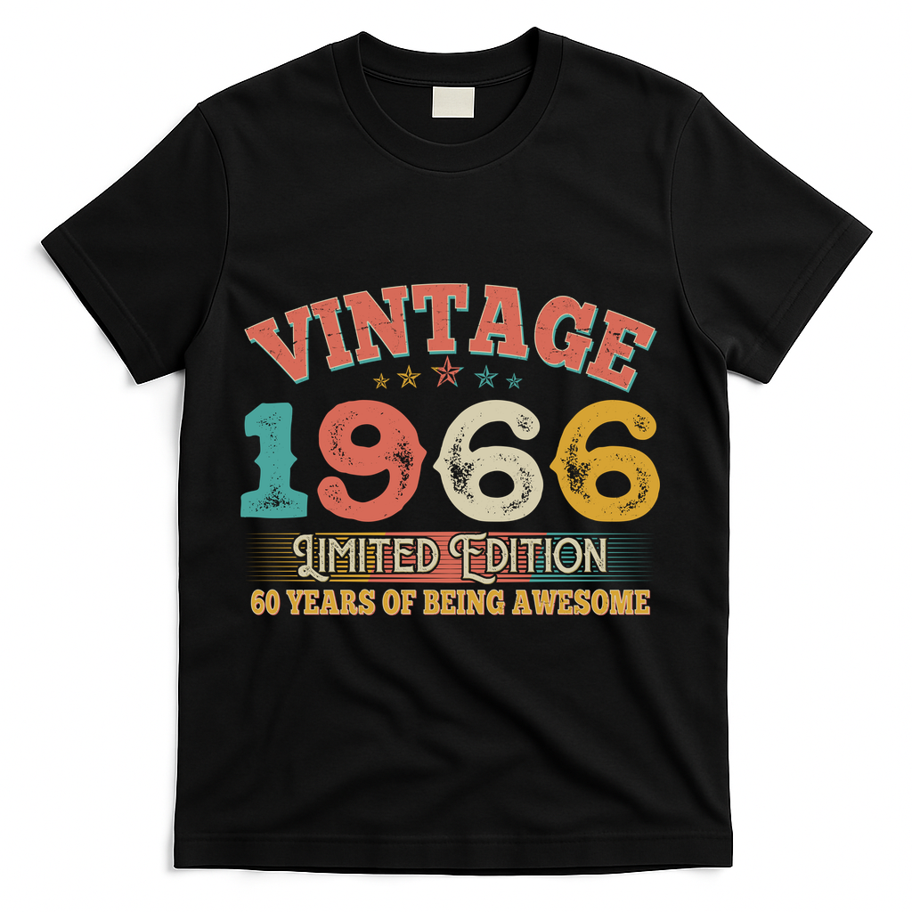60th Birthday Vintage 1966 Limited Edition 60 Years Of Being Awesome T-Shirt - Black