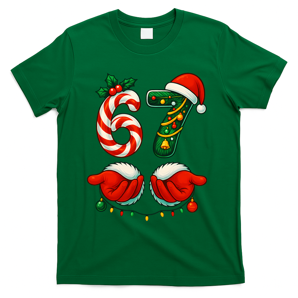 67 Christmas 6-7 Meme Festive Gen Alpha Slang T-Shirt - Green
