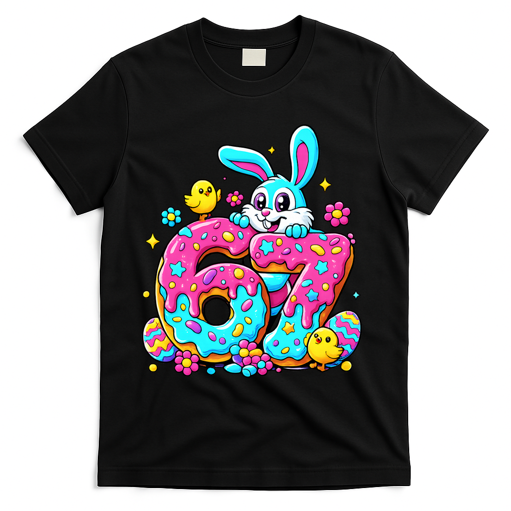 67 Funny Six Seven Gen Meme Cute Rabbit Easter Bunny T-Shirt - Black