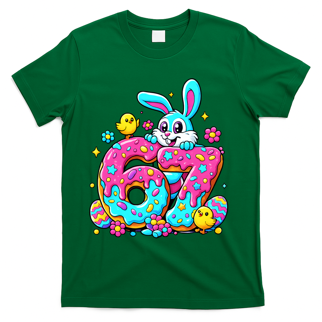 67 Funny Six Seven Gen Meme Cute Rabbit Easter Bunny T-Shirt - Green