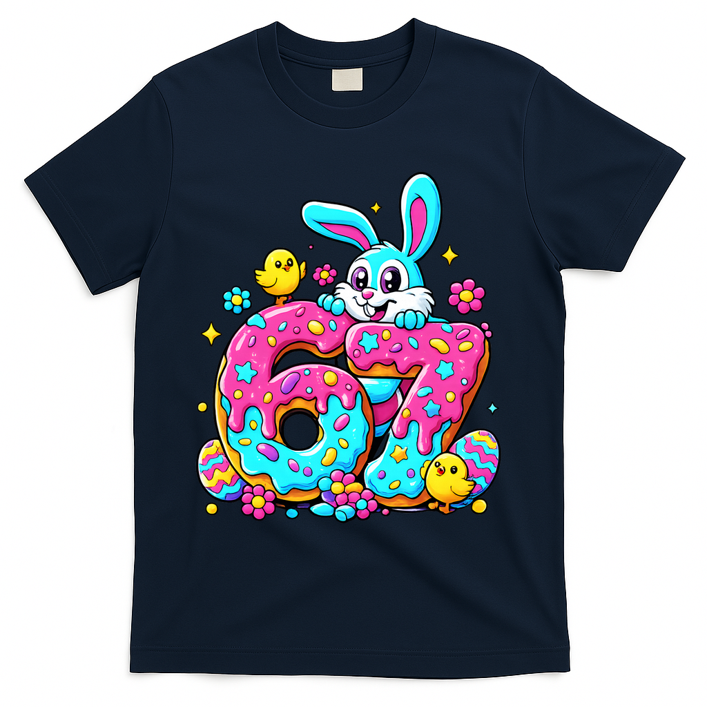 67 Funny Six Seven Gen Meme Cute Rabbit Easter Bunny T-Shirt - Navy