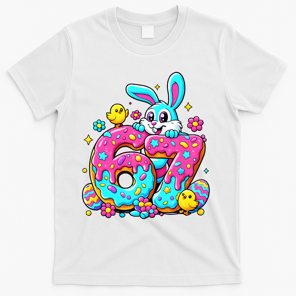 67 Funny Six Seven Gen Meme Cute Rabbit Easter Bunny T-Shirt - White