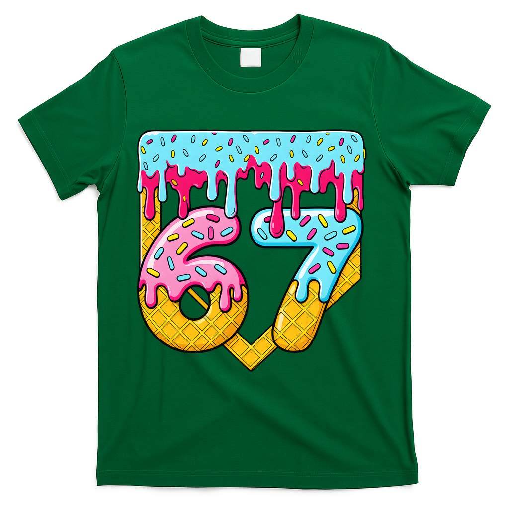 67 Ice Cream Drip Meme Six Seven Gen Alpha Slang T-Shirt - Green