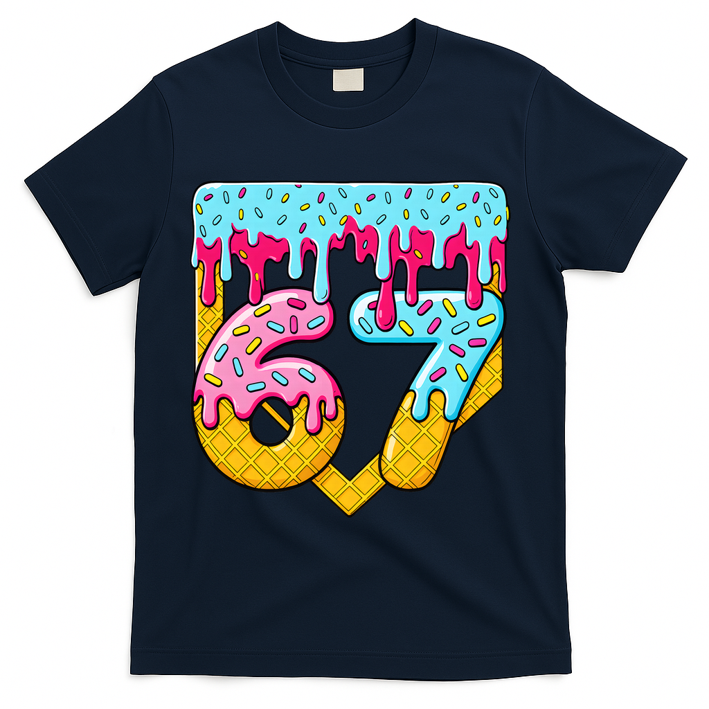 67 Ice Cream Drip Meme Six Seven Gen Alpha Slang T-Shirt - Navy