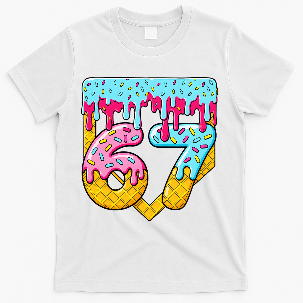 67 Ice Cream Drip Meme Six Seven Gen Alpha Slang T-Shirt - White