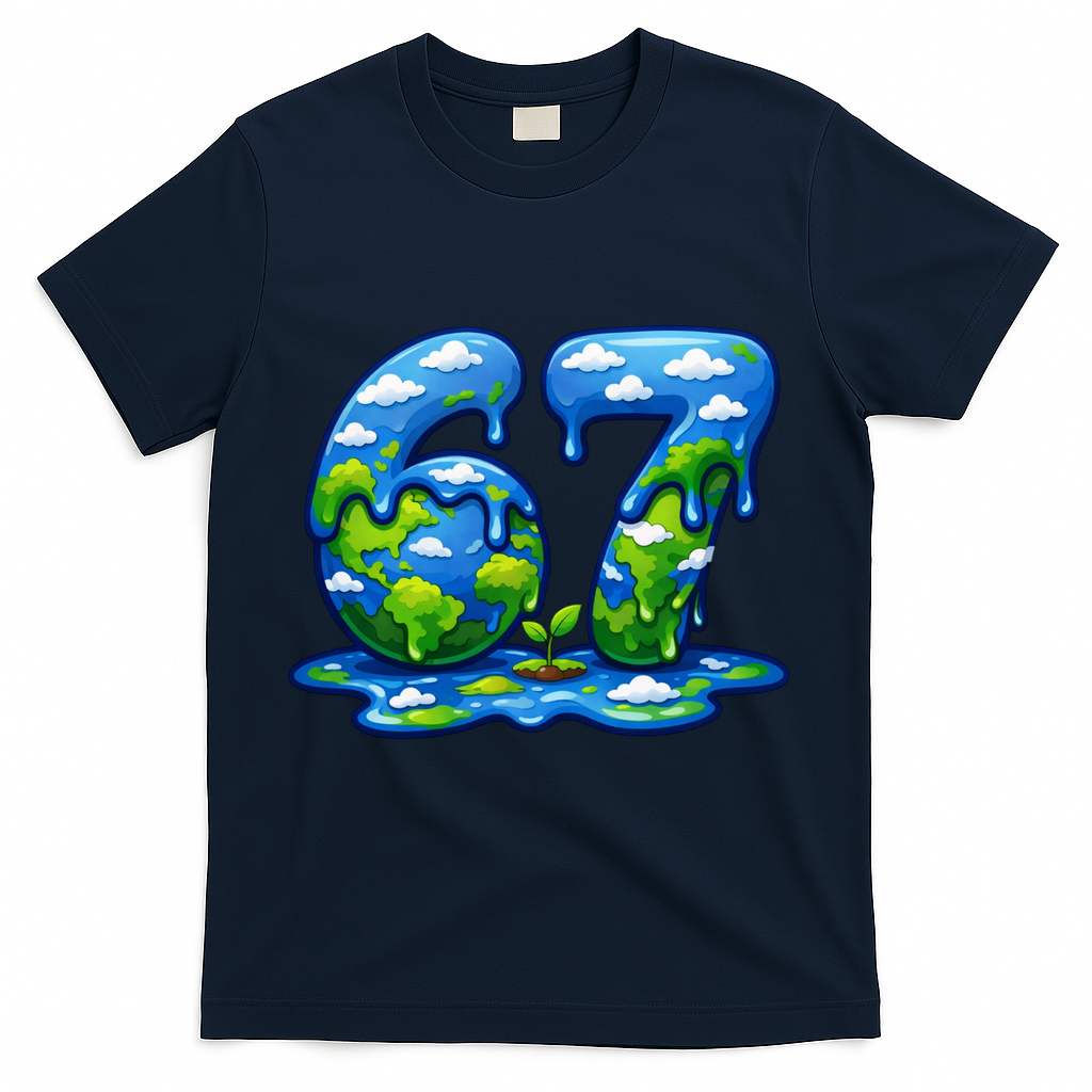 6-7 Meme 67 Six Seven Earth T-Shirt - Navy