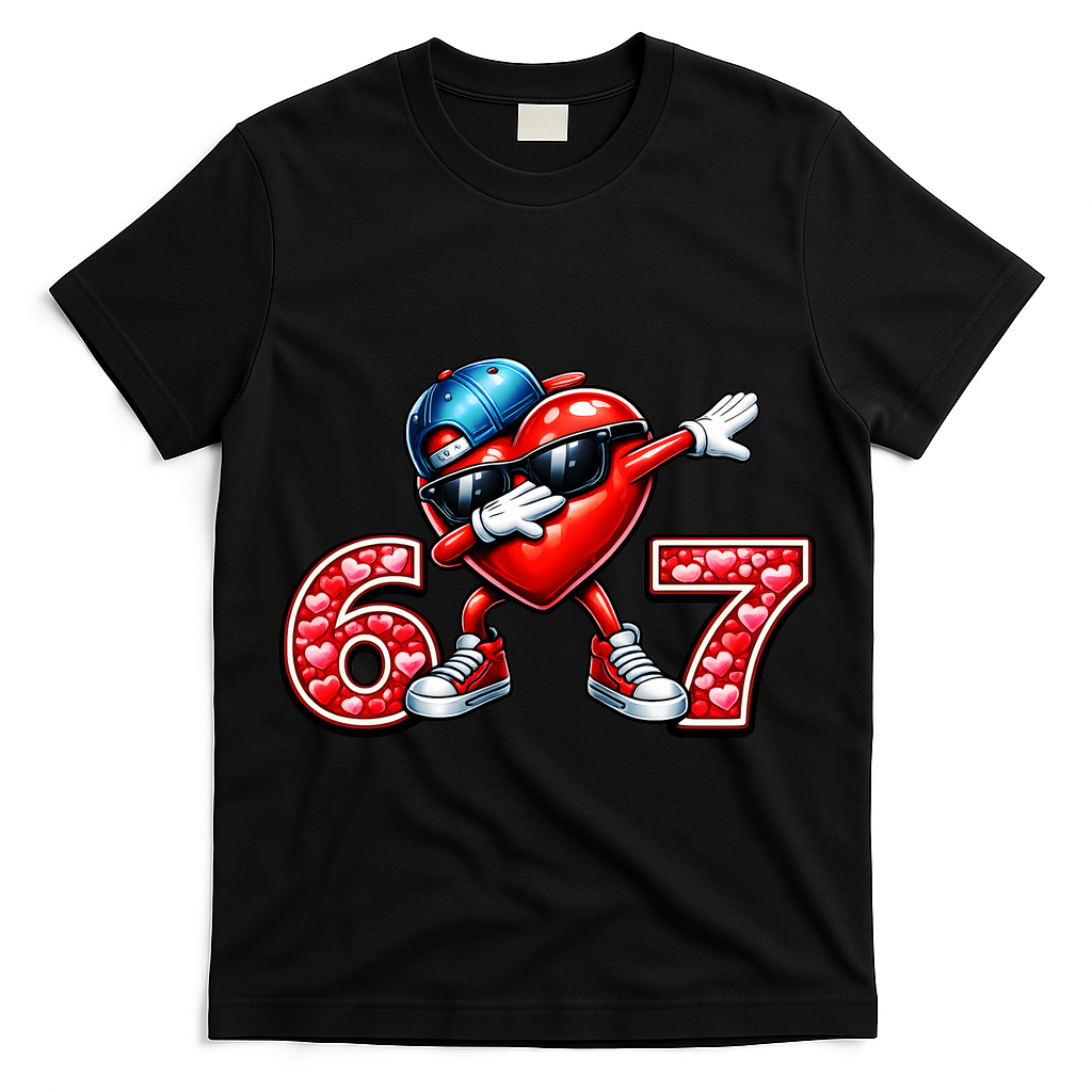 67 Meme 6-7 Heart Dabbing Six Seven Valentines Day T-Shirt
